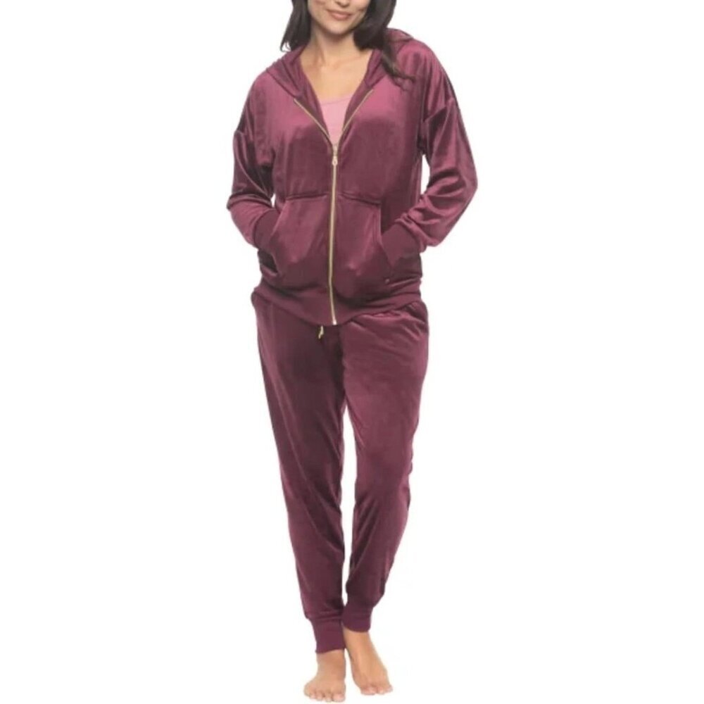 Velour Women's M Hoodie & Jogger Set By Felina In Burgundy M0461